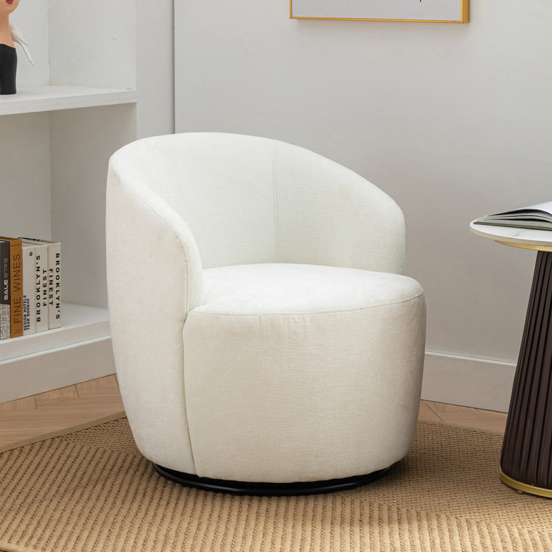Genece Upholstered Swivel Accent Chair, Ivory Chenille