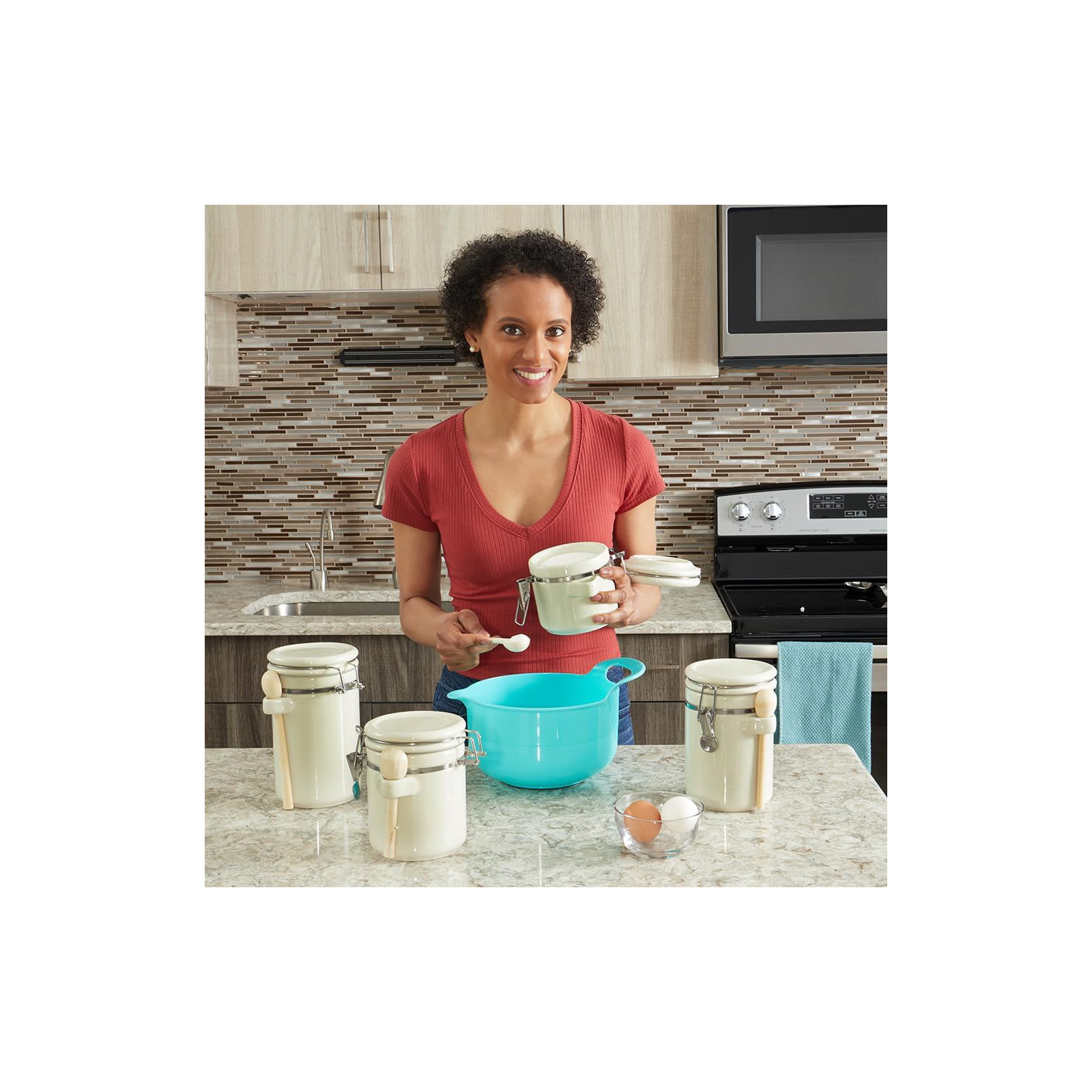 Glass Canister - Set of 4, Beige