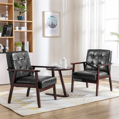 Chaise avec accoudoirs rembourrée Judeth et structure en bois massif (ensemble de 2)