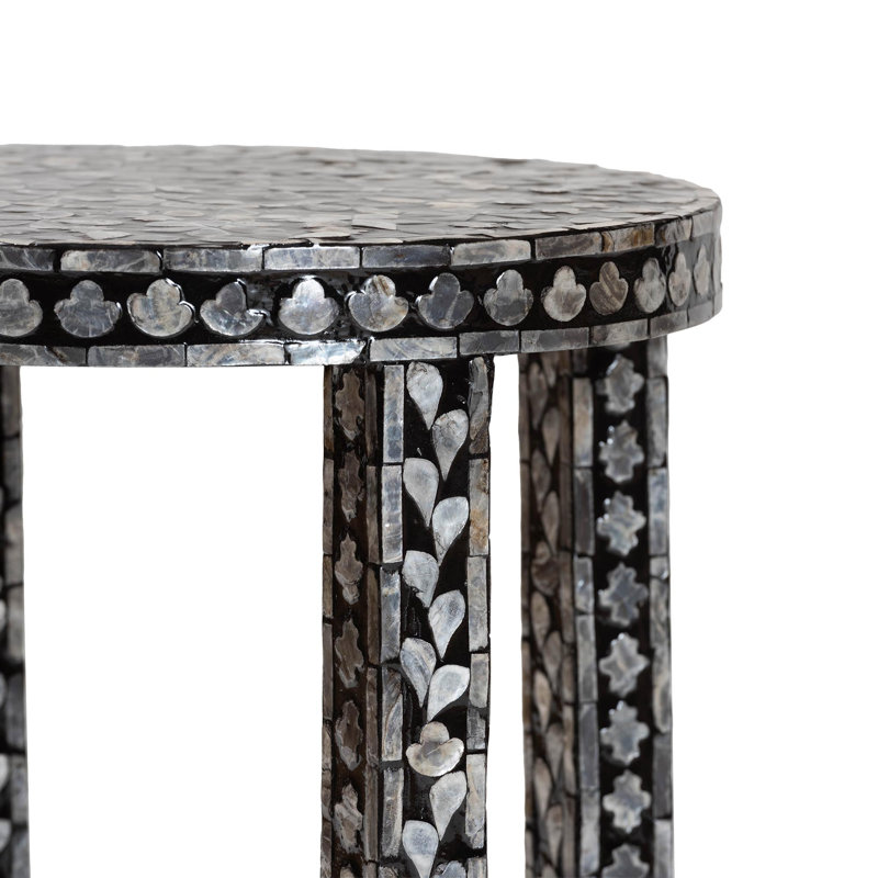 Grasmere Bali & Pari Elara Coastal Black And White Mother Of Pearl Capiz Shell End Table