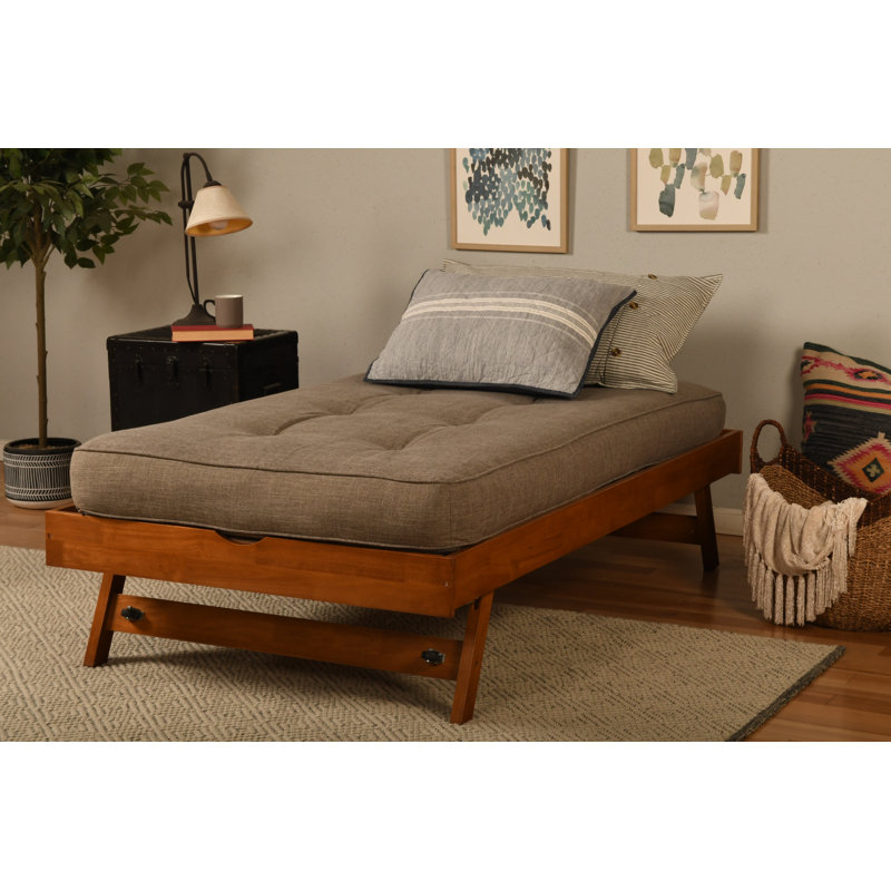 Alhamdi Solid Wood Pop Up Bed with Mattress, Barbados/Linen Stone