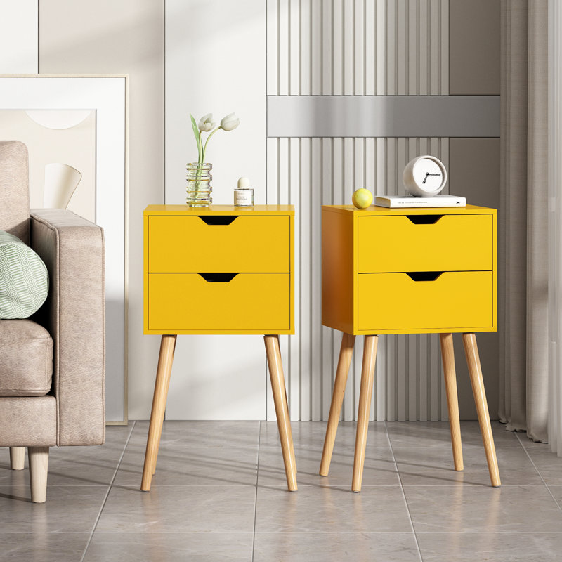 Coldiron Drawer Mid-Century Nightstand, Yellow