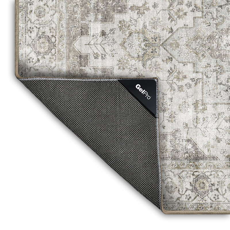 Gray Rectangular Washable Chenille Area Rug with Stain-Resistant Synthetic Fibers