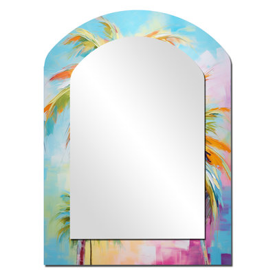 Popart Palm Trees III - Palm Trees Arch Unique Wall Mirror Decor, Traditional Asymmetrical Large Mirror, Printed Metal Art