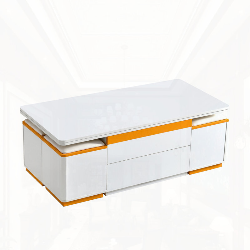 Lift-Top Coffee Table with Storage Stools, White