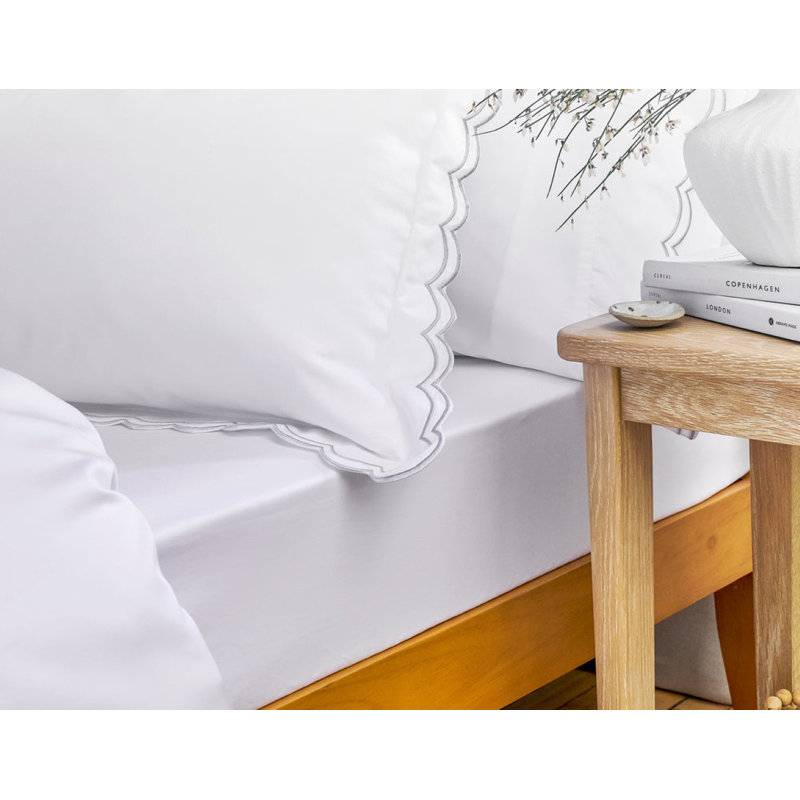 Scallop Edge Sheet Set, White/Silver, Queen Sheet Set