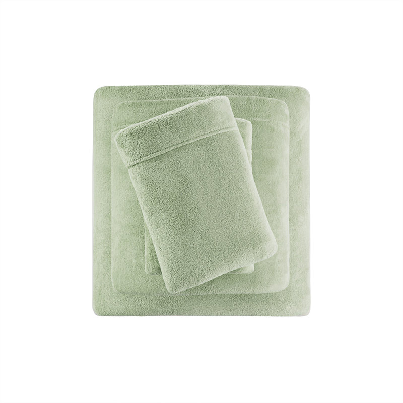 Ensemble de draps en micro peluche Gracie Mills Dashiell, Ensemble de draps pour très grand lit avec 2 taie, Vert