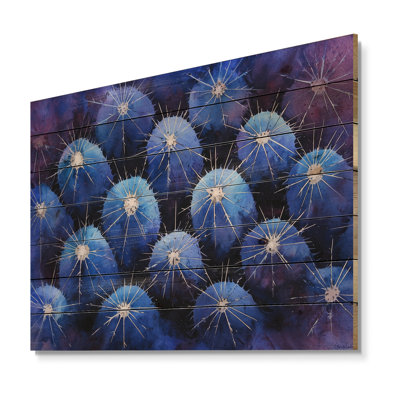 Cactus Spines, paysage mauve I, impression sur bois bleu traditionnel sur bois de pin naturel