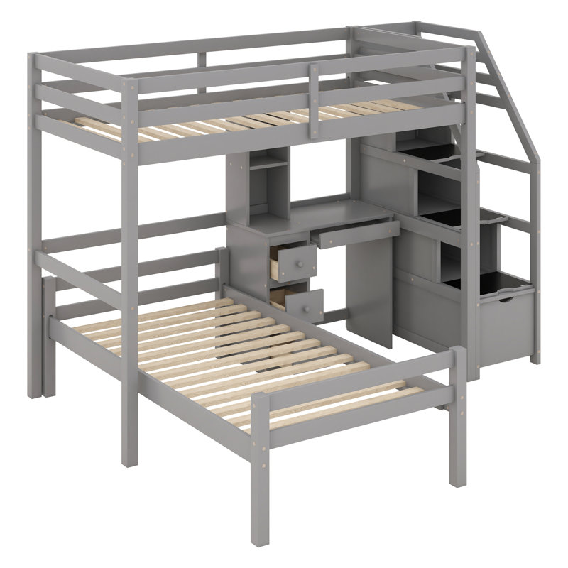 Jaunita Kids Twin Bunk Bed with Drawers, Gray