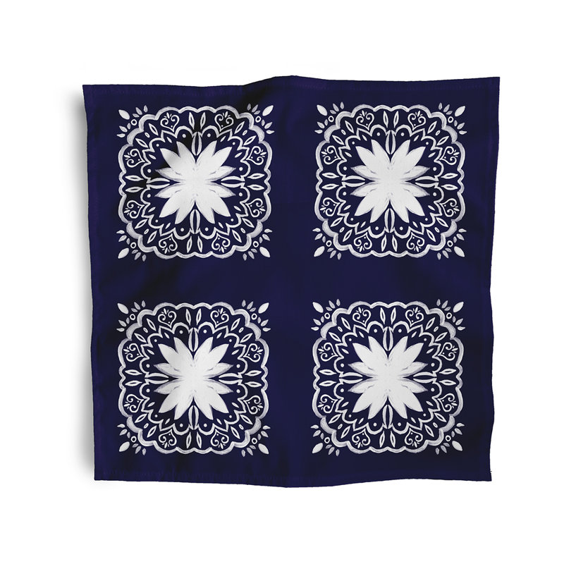 Chisum Polyester Geometric Square Napkin, Navy