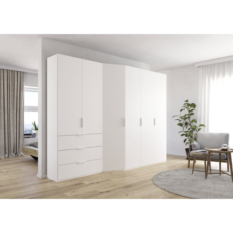 Wavero 5-6 Hinged Door Wardrobe in 3 colours 3 Drawer INCL. Delivery and Assembly, Alpine White, 223cm H x 297cm W x 60cm D