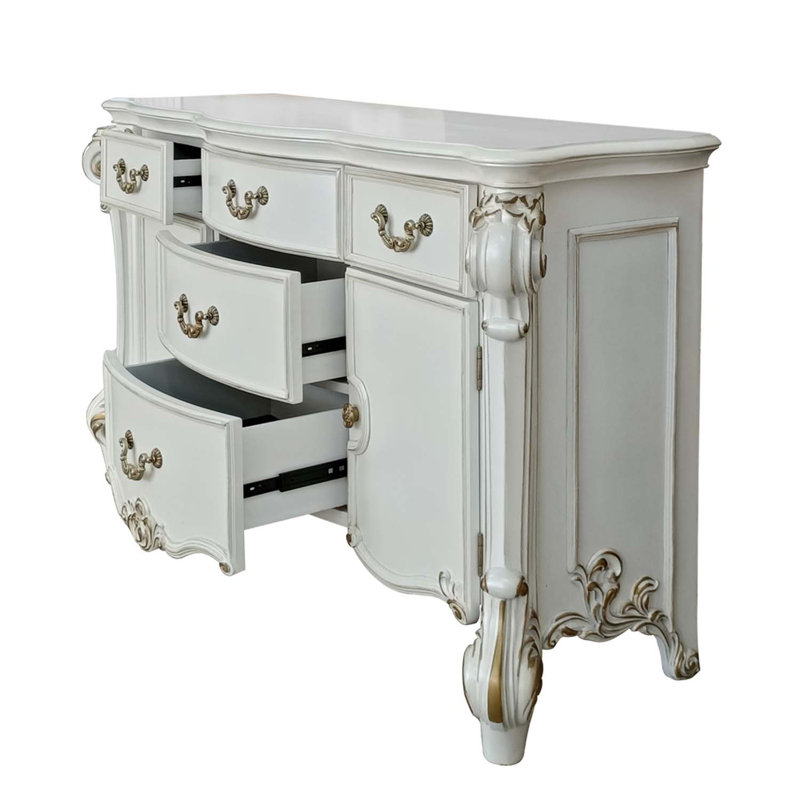 Commode 5 tiroirs et 2 portes Vendome, finition perle antique