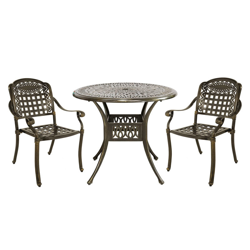 2 - Person Patio Dining Set with Round Table, Dark Bronze