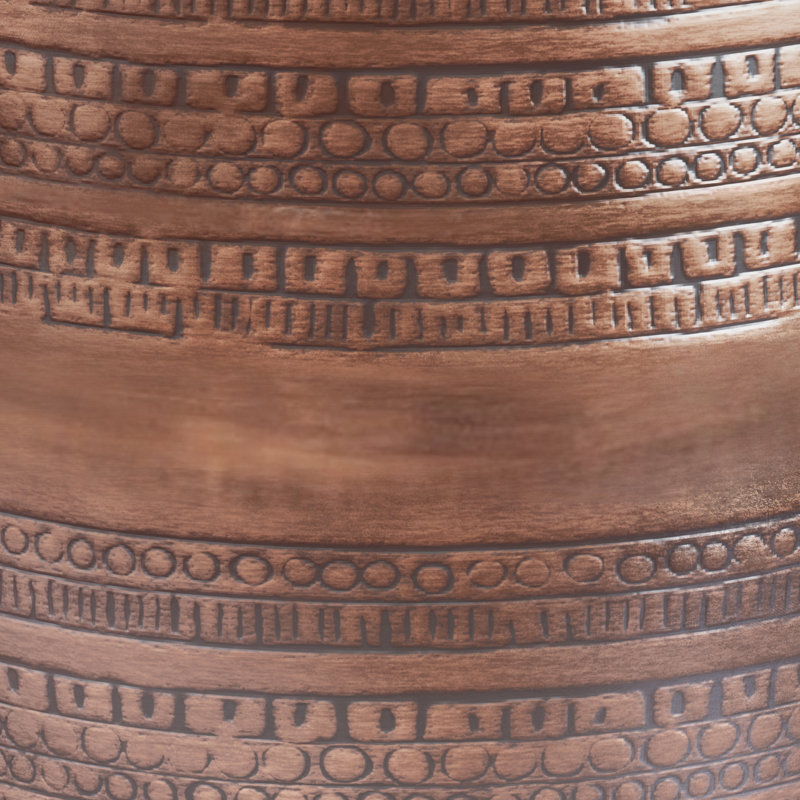 15"W Metal Boho End Table with Drum Design and Textured Finish, Assembled, Antique Copper