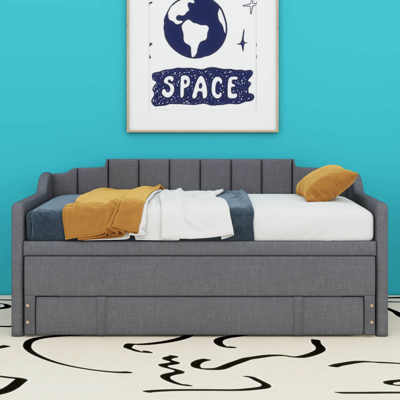 Karel Twin Size Upholstered Daybed with Trundle, Gray