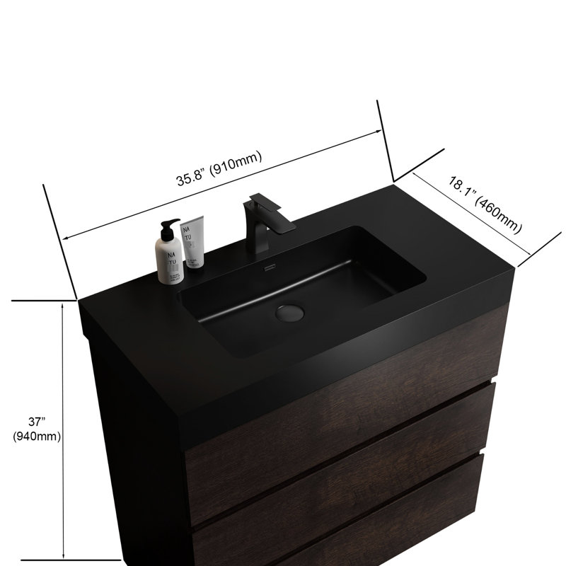 36" Walnut Bathroom Vanity With Sink - Modern, Spacious, And Stylish 36", Smooth Operation, Walnut, Black, 36"