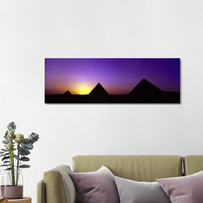 Silhouette of Pyramids at Dusk, Giza, Egypt 1 Piece Wrapped Canvas Panoramic Wall Art