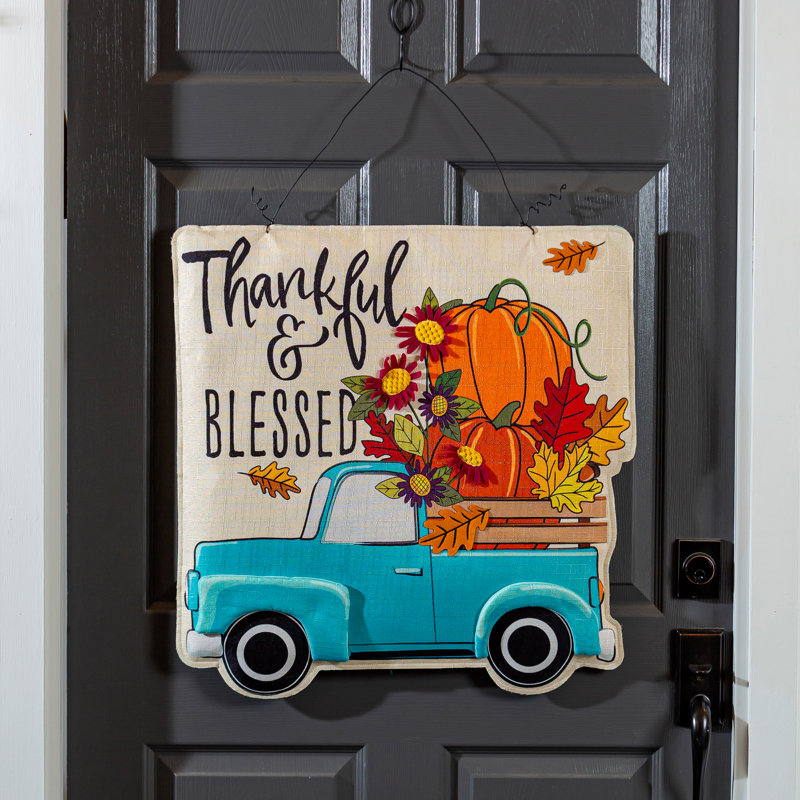 Décoration de porte double face Thankful & Blessed Fall Truck / Christmas Truck
