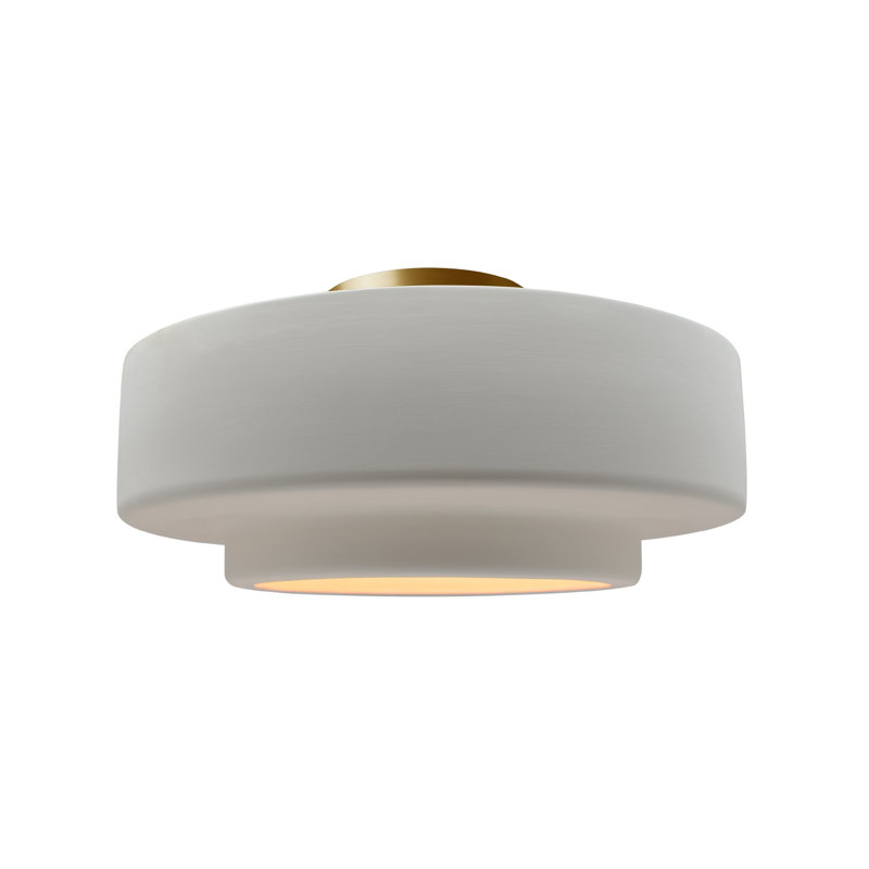 Plafonnier semi-encastré Radiance, H 7,25 po x l 14,5 po x P 14,5 po, Bisque, Laiton brossé