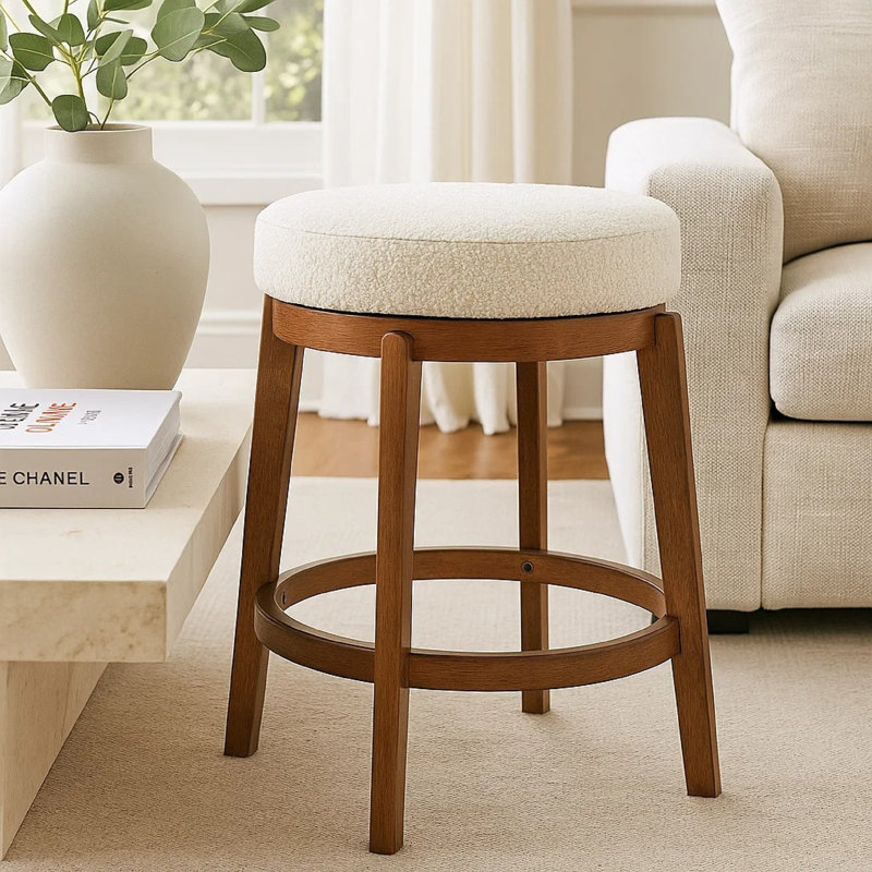 Tabouret de comptoir pivotant Lex, 27 pouces sans dossier, boucle blanche, pieds bruns