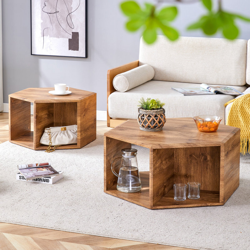 Hexagonal Coffee Table Set.Hexagonal MDF Coffee Table, Multi-Hole Design., Wood