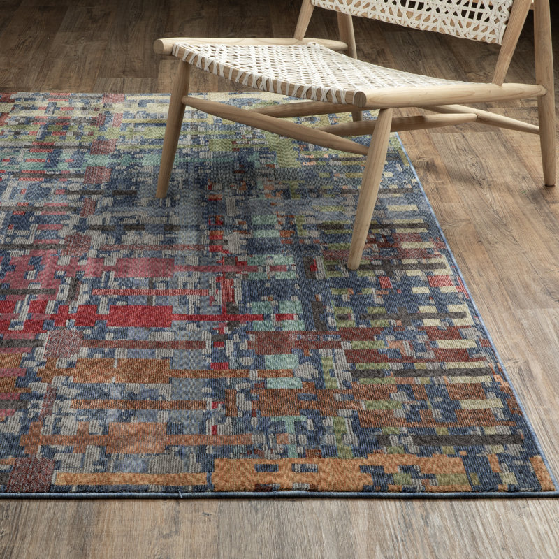 Holub Abstract Geometric Blue/ Multi Area Rug, Runner 2'3" x 7'9"