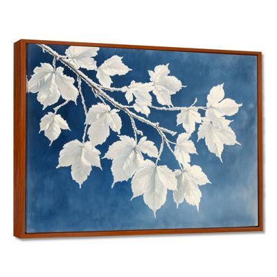 «White Frosted Leaves Branches II», art mural feuilles pour le salon