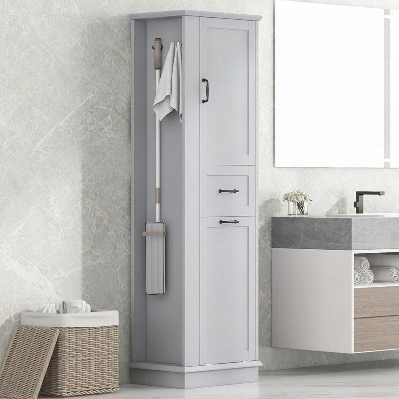 Armoire de rangement pour salle de bain avec compartiment inclinable, tablettes réglables, Gris