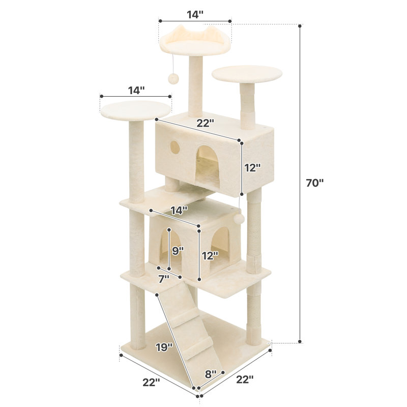 70" Beige Multi-Level Cat Tree Tower with Sisal Scratching Posts