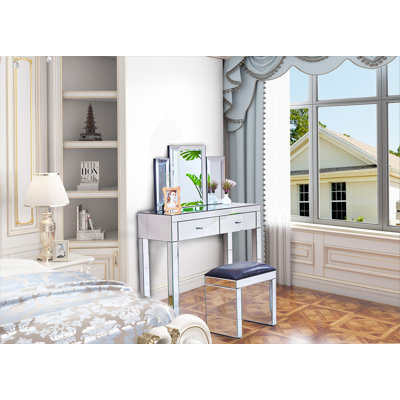 Mirror Desktop Dressing Table, 2 Drawer Dressing Table, Suitable For Female And Girl Home Offices