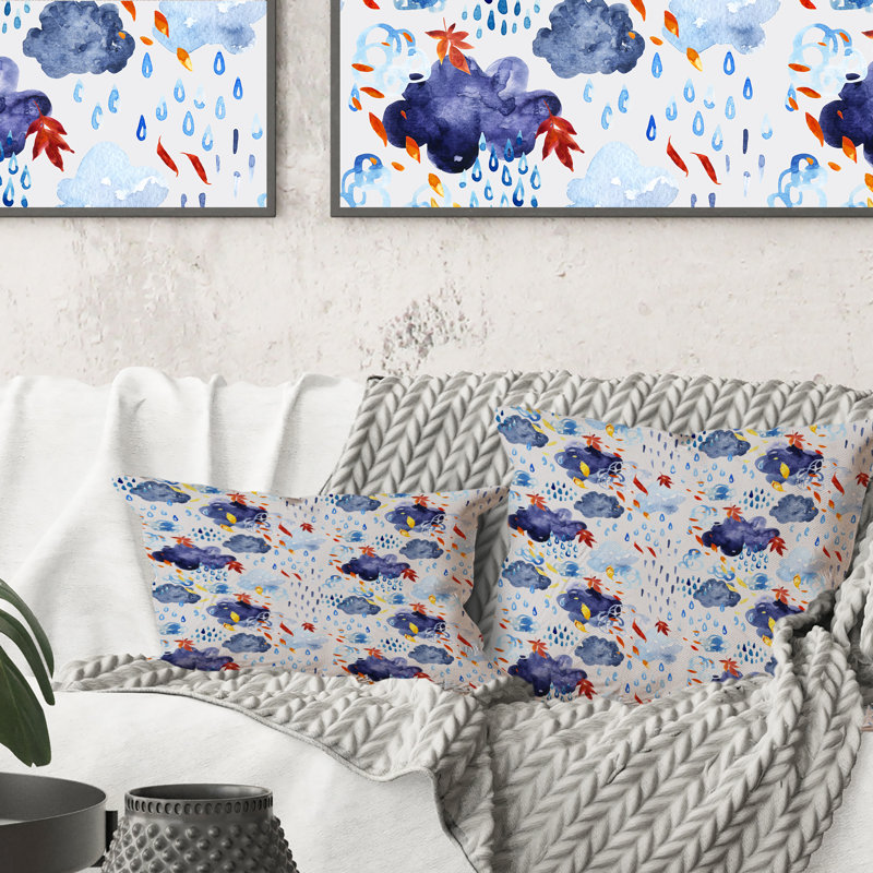 Coussin décoratif à motif de fleurs d'automne avec nuances de bleu II