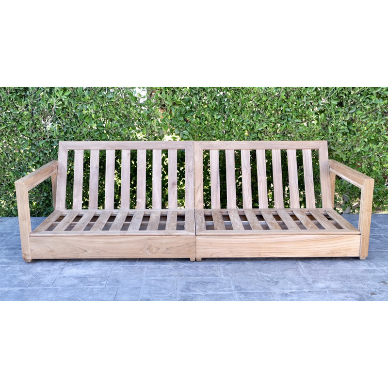 Canapé de patio en teck avec coussins Sunbrella Crelake, Noyer