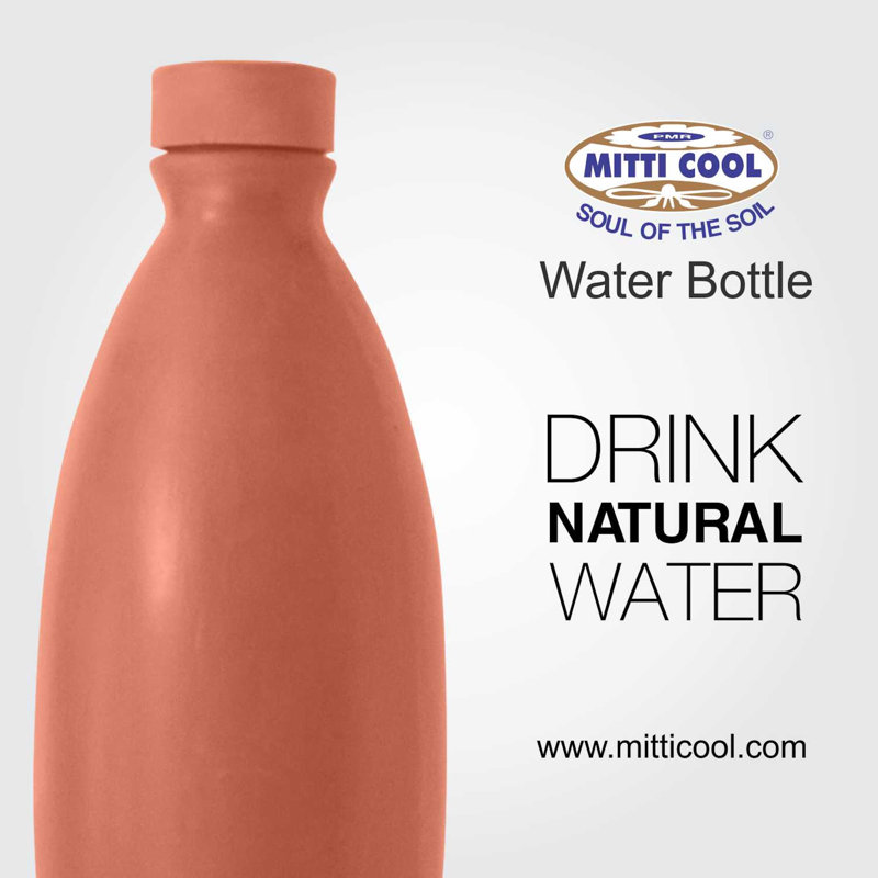 Mitti Cool Earthenware Water Bottle, 29cm H x 10cm W x 10cm D