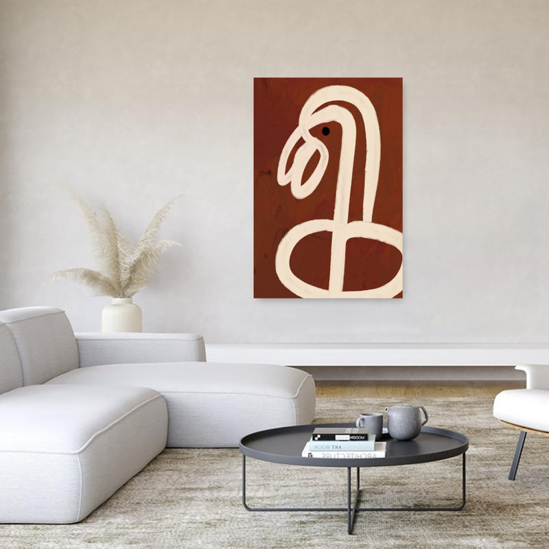 Curved Serenity Abstract Contemporary Geometric Bird Flamingo Wall Art Print 1 Piece Wrapped Canvas Wall Art