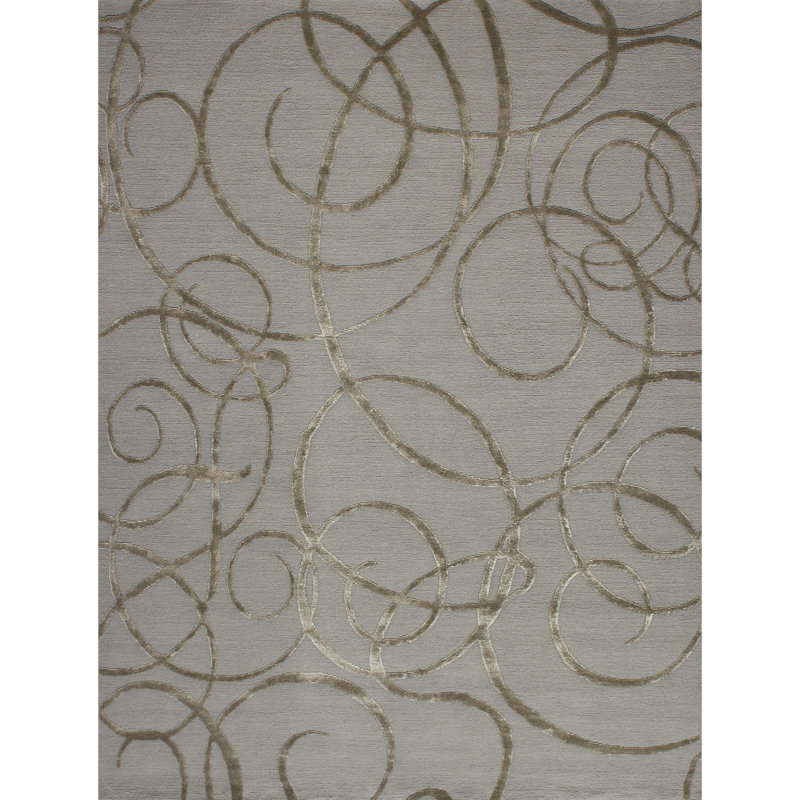 Abstract Area Rug in Pewter/Brown, Rectangle 10' x 14'