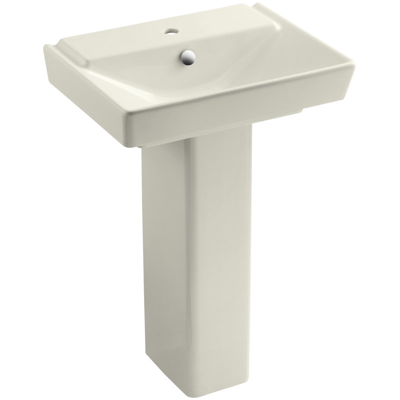 Reve Ceramic Pedestal Bathroom Sink with Overflow, Single, White, 35.5" H x 18.31" W x 23.625" L