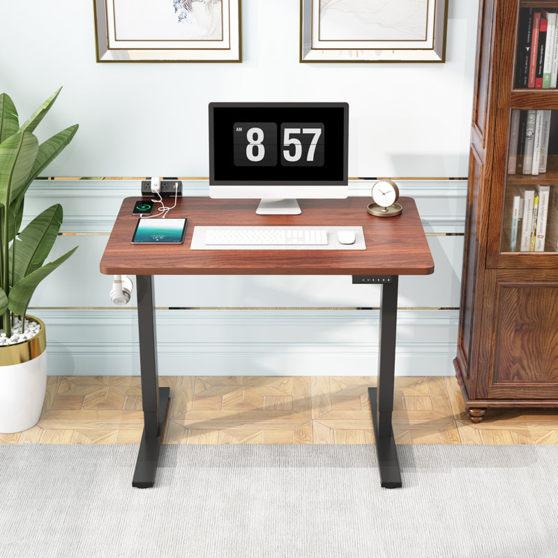 Bureau debout à hauteur ajustable Home Office, Acajou / noir
