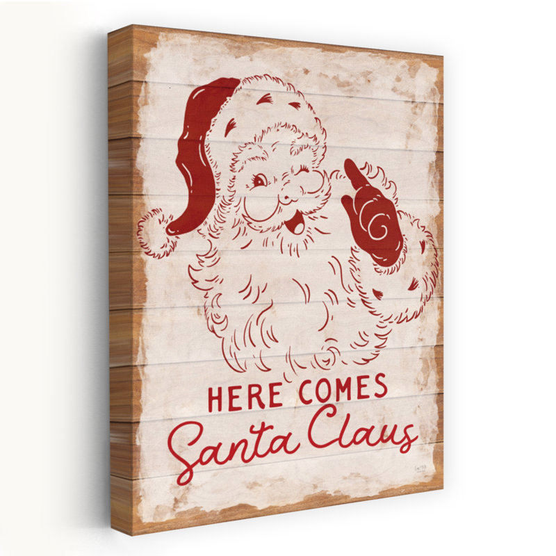 Here Comes Santa Claus - père Noël rétro, conception rétro, art de décoration de Noël, H 40 po x l 60 po