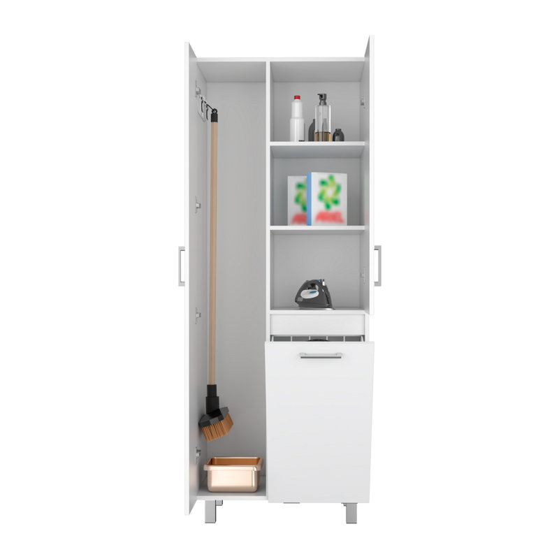 Armoire à balai 71 po à deux portes avec panier à linge