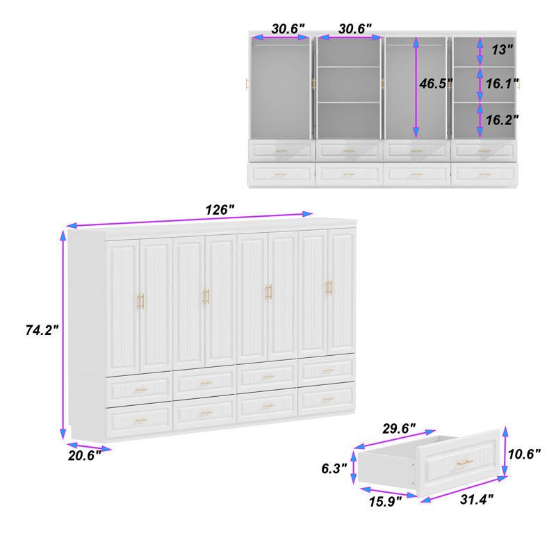 Large Combination Freestanding Armoire With 8 Drawers