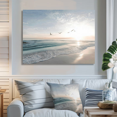 White And Blue Coastal Oceans Pulse Paradise - Beach Canvas Wall Art, White Coastal Framed Wall Art