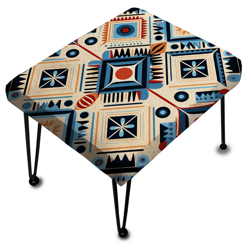 Repose-pieds géométrique beige et bleu Tribal Essence