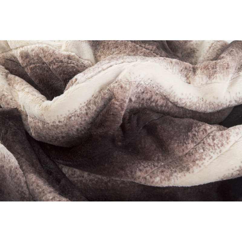 Heated Faux Fur Throw, Brown/White, 50"W x 60"L