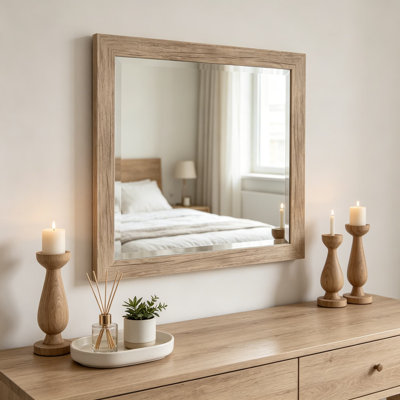 Framed Rectangular Wall Mirror With Rustic Brown Farmhouse Design, Ideal As Bathroom Vanity Mirror Over Sink Or Decorative Entryway Mirror