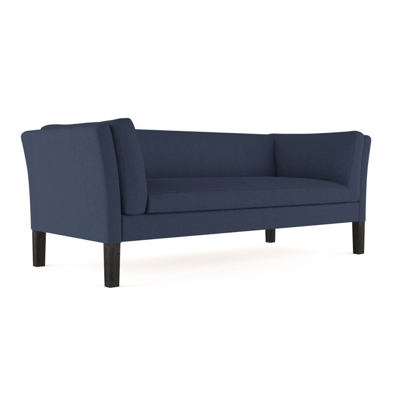 Canapé Charlton, Lin à tissage carré imprimé bleu, Ébène, H 31 po x l 72 po x P 33 po