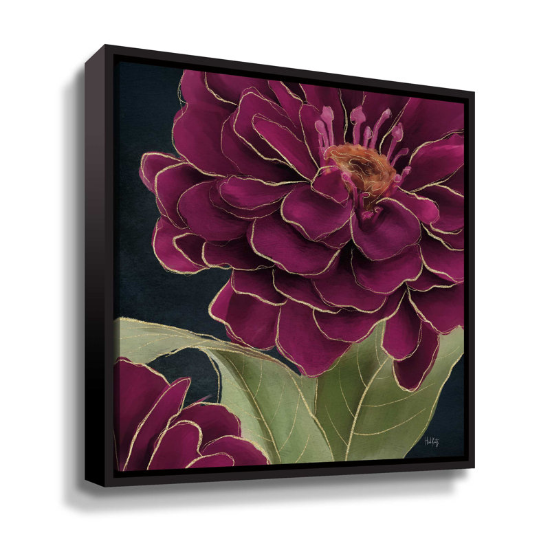 Bourgogne floral 1 galerie, Toile avec cadre noir, H 18 po x l 18 po x P 2 po