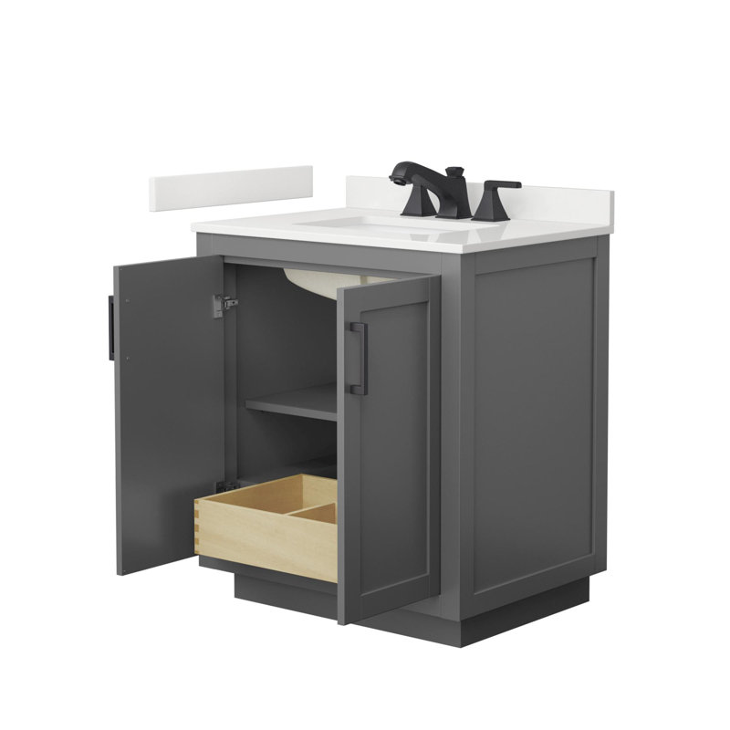 Miranda 30" Freestanding Single Bathroom Vanity with Quartz Top, White Quartz, Dark Gray, Matte Black