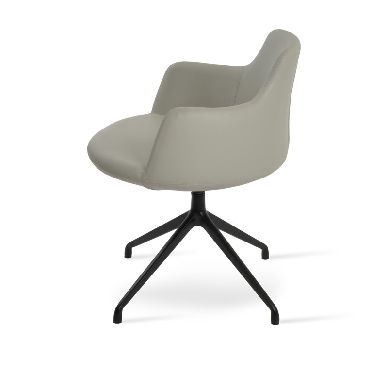 Dervish Spider Swivel Arm Chair, Black, Light Gray Leatherette