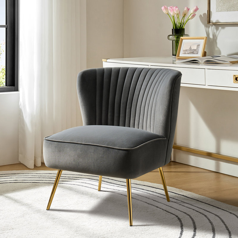 Euclid Velvet Accent Chair with Metal Legs, Grey Velvet