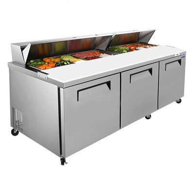 Table de préparation commerciale pour sandwichs et salades de réfrigérateurs commerciaux avec planche à découper pour bloc de boucher, couvercle de protection, entreposage au froid, certification ETL